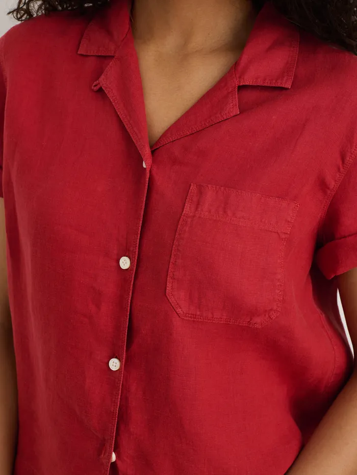 Women Alex Mill Shirts Tops Maddie Camp Shirt In Linen Brick Red