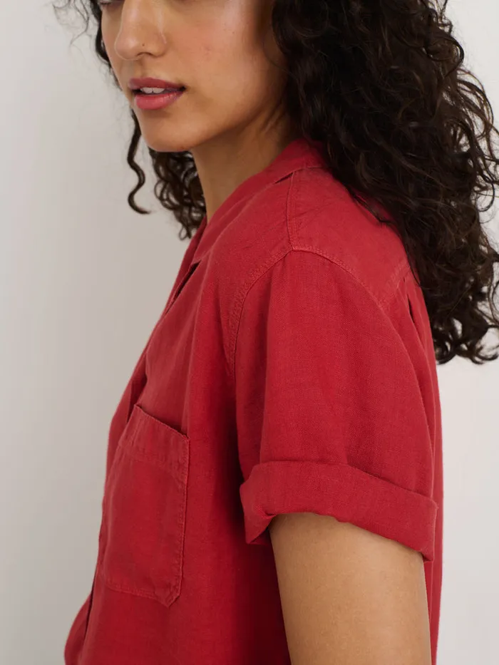 Women Alex Mill Shirts Tops Maddie Camp Shirt In Linen Brick Red