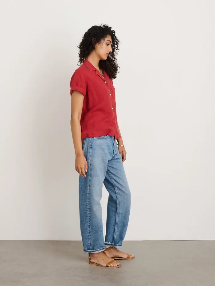Women Alex Mill Shirts Tops Maddie Camp Shirt In Linen Brick Red