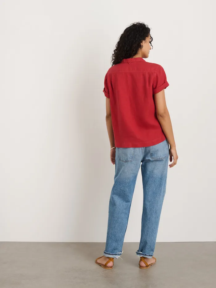 Women Alex Mill Shirts Tops Maddie Camp Shirt In Linen Brick Red