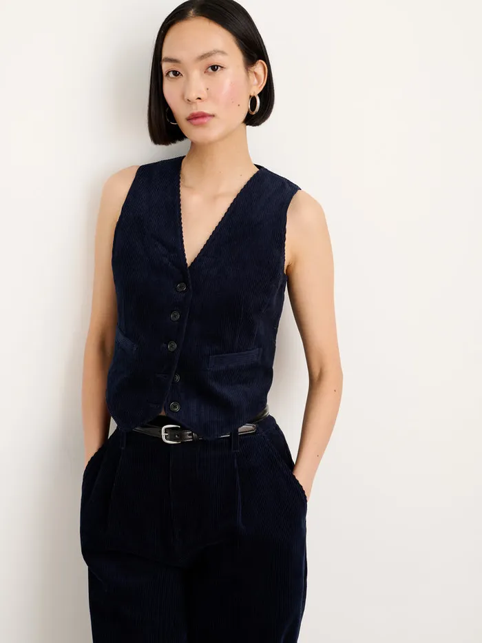 Women Alex Mill Shirts Tops Sloane Vest In Corduroy Dark Navy