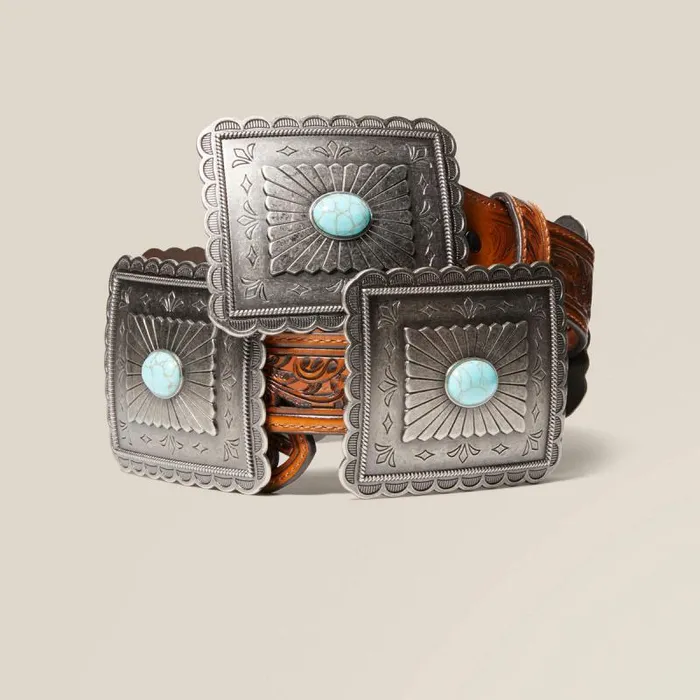 Women Belts Ariat Turquoise Burst Concho Belt Tan