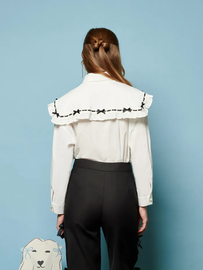 Women Bonnie Bow Collar Shirt Pearled Ivory Sister Jane Tops