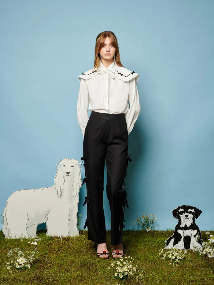 Women Bonnie Bow Collar Shirt Pearled Ivory Sister Jane Tops