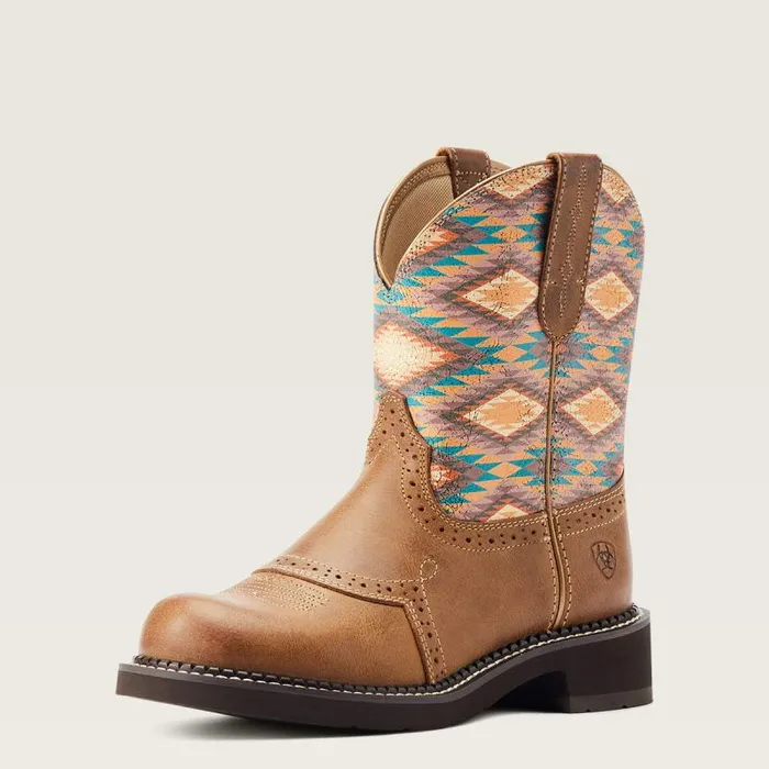 Women Booties Ariat Fatbaby Heritage Farrah Western Boot Coastal Tan Blanket Print