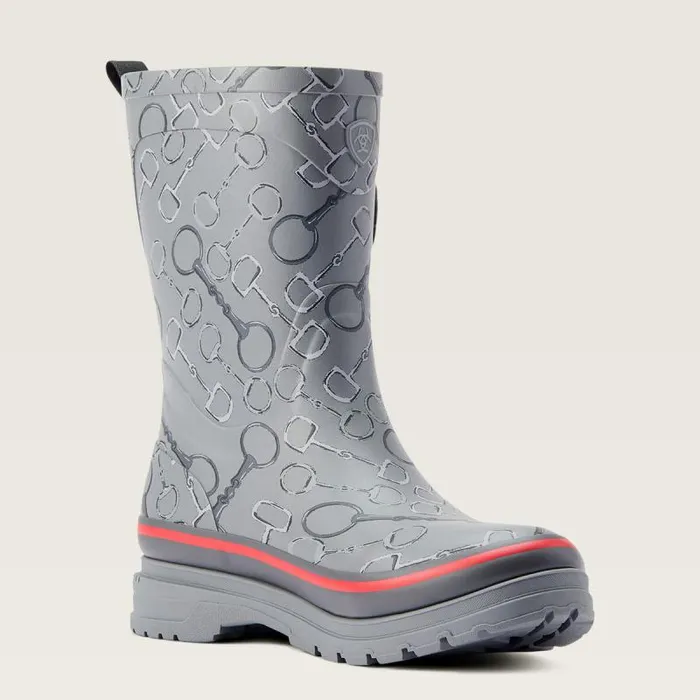 Women Booties Ariat Kelmarsh Mid Rubber Boot Grey Bit Print