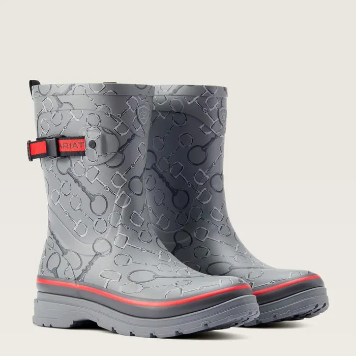 Women Booties Ariat Kelmarsh Mid Rubber Boot Grey Bit Print