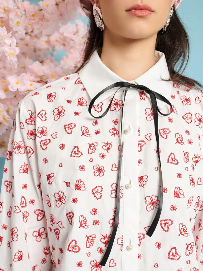 Women Doodle Bloom Shirt Ivory U0026 Red Sister Jane Tops