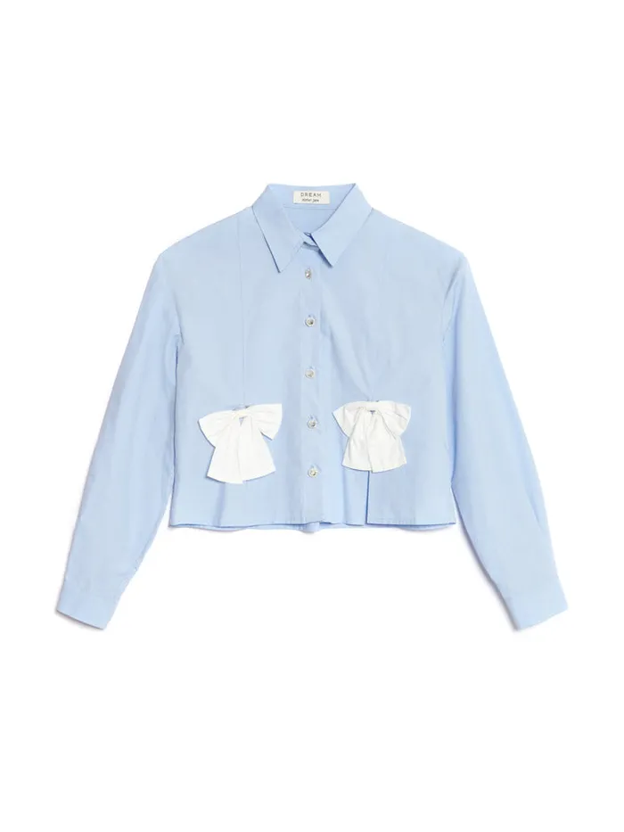 Women DREAM Blue Eyes Bow Shirt Baby Blue Sister Jane Tops