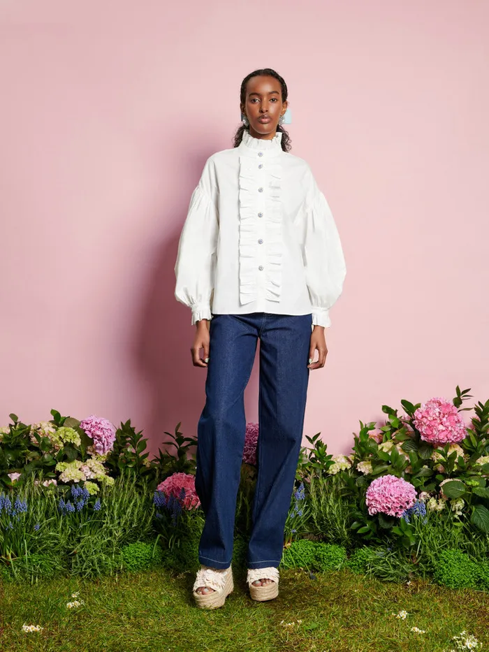 Women DREAM Daisy Ruffle Shirt Pearled Ivory Sister Jane Tops
