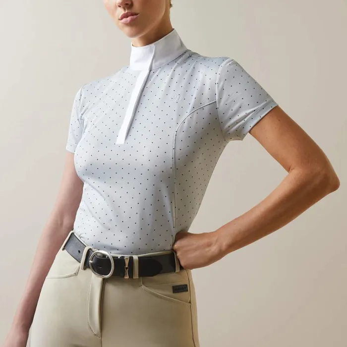 Women English Riding Ariat Aptos Show Shirt Pearl Gray Dot Women English Riding Ariat Aptos Show Shirt Pearl Gray Dot