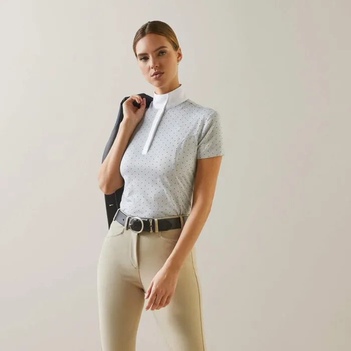 Women English Riding Ariat Aptos Show Shirt Pearl Gray Dot Women English Riding Ariat Aptos Show Shirt Pearl Gray Dot