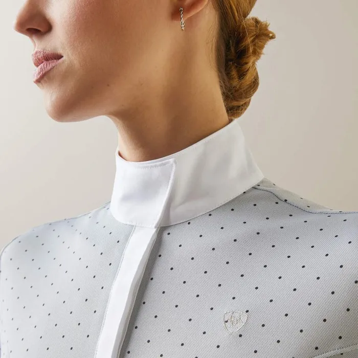 Women English Riding Ariat Aptos Show Shirt Pearl Gray Dot Women English Riding Ariat Aptos Show Shirt Pearl Gray Dot