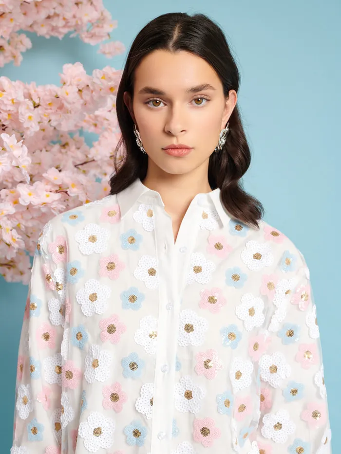 Women Garden Sequin Shirt Cream Ivory Sister Jane Tops