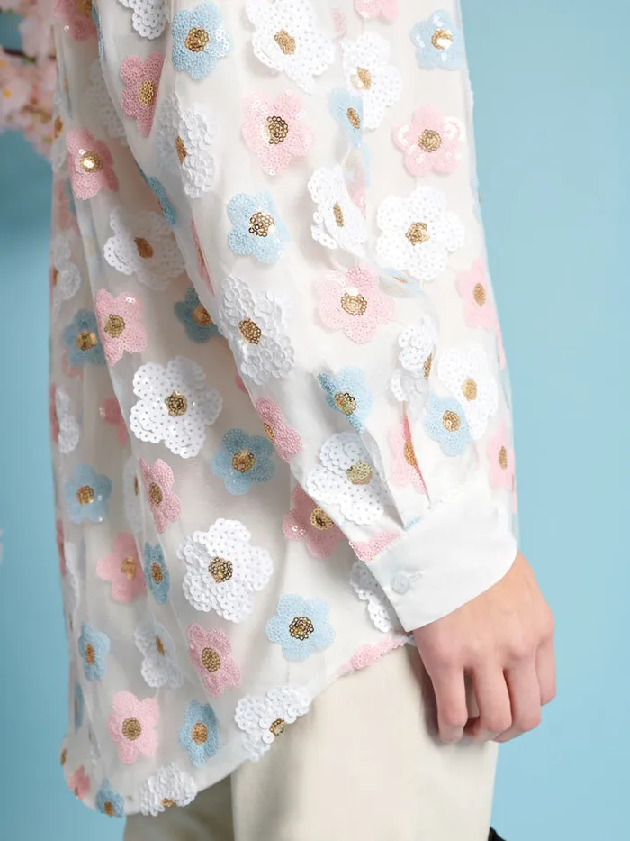 Women Garden Sequin Shirt Cream Ivory Sister Jane Tops