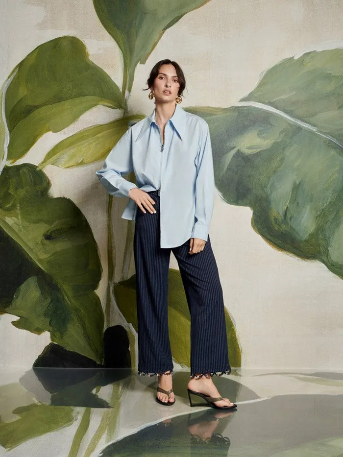 Women Ghospell Caitlin Zip Front Shirt Baby Blue Sister Jane Tops