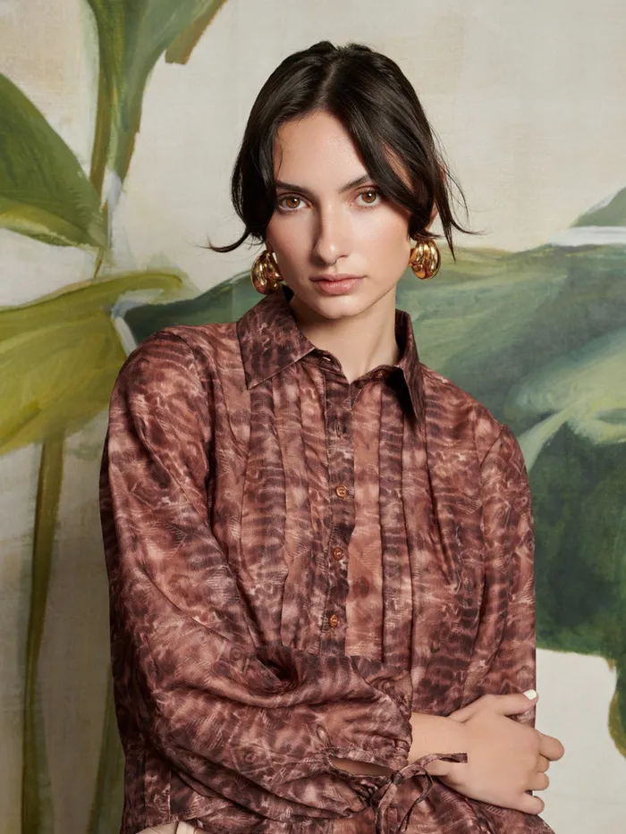 Women Ghospell Dare Printed Shirt Washed Brown Sister Jane Tops