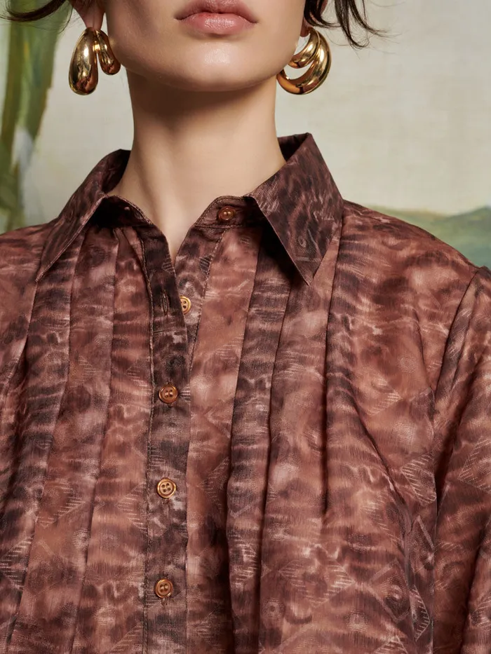 Women Ghospell Dare Printed Shirt Washed Brown Sister Jane Tops