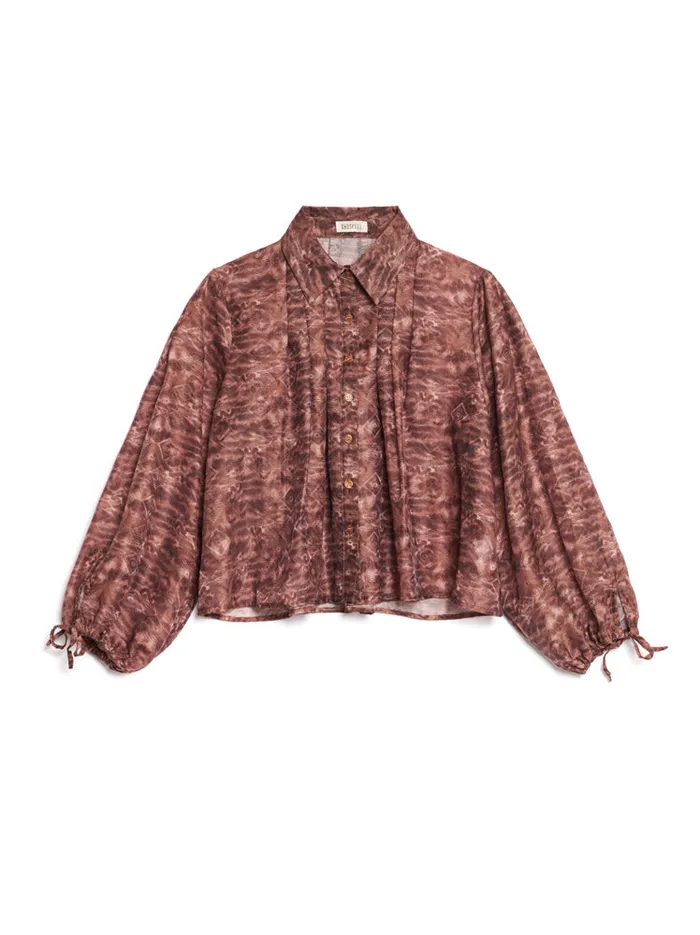 Women Ghospell Dare Printed Shirt Washed Brown Sister Jane Tops