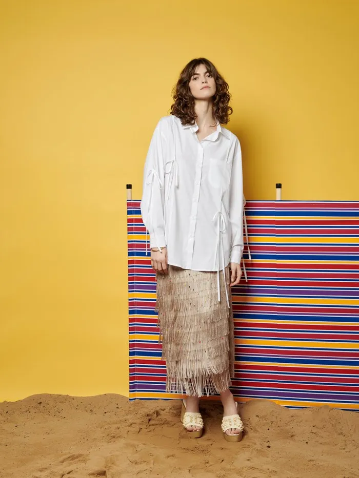 Women Ghospell Fallon Tie Shirt Pearled White Sister Jane Tops