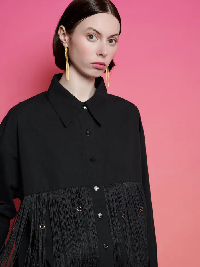 Women Ghospell Frida Fringe Shirt Coal Black Sister Jane Tops