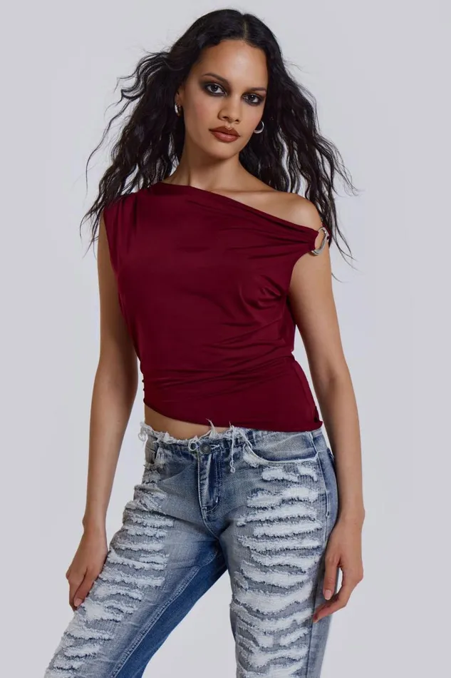 Women Jaded London Crop Tops Dare To Drape Top In Wine