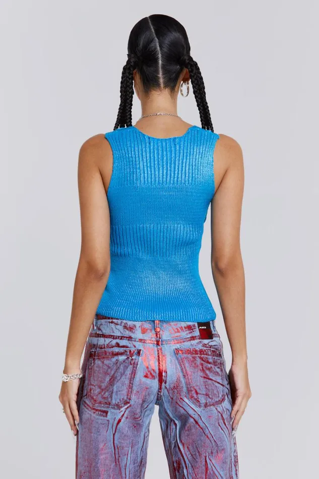 Women Jaded London Knitwear Steel Metallic Knitted Sliced Top