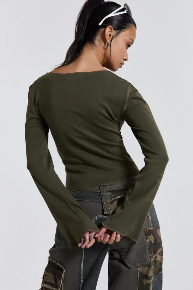 Women Jaded London Long Sleeve Tops Celeste Notch Neck Long Sleeve Top