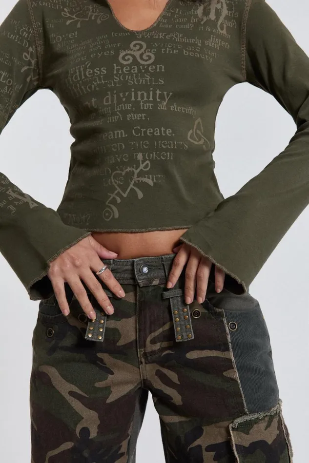 Women Jaded London Long Sleeve Tops Celeste Notch Neck Long Sleeve Top