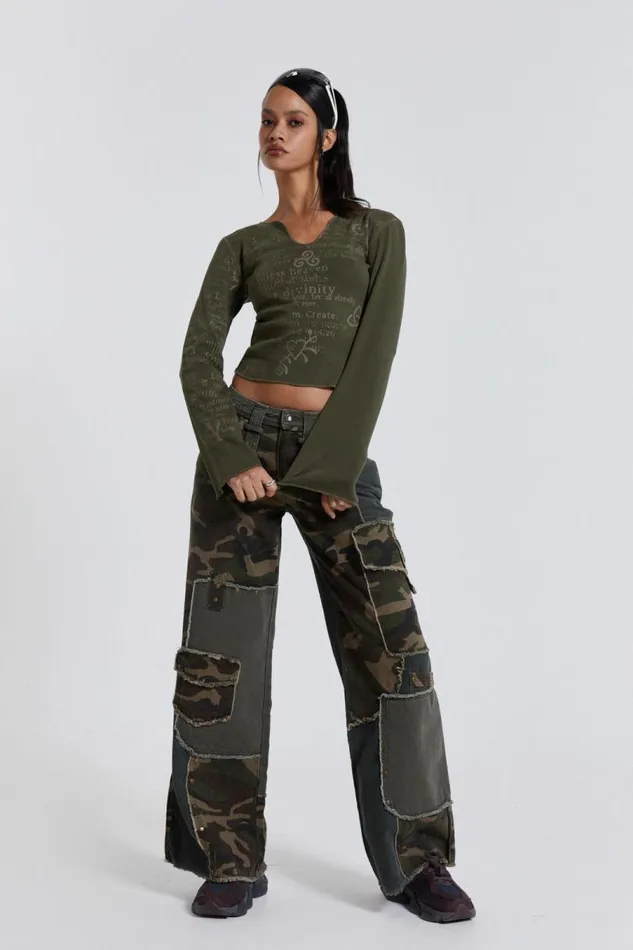 Women Jaded London Long Sleeve Tops Celeste Notch Neck Long Sleeve Top