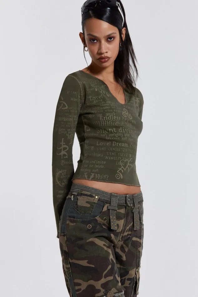 Women Jaded London Long Sleeve Tops Celeste Notch Neck Long Sleeve Top