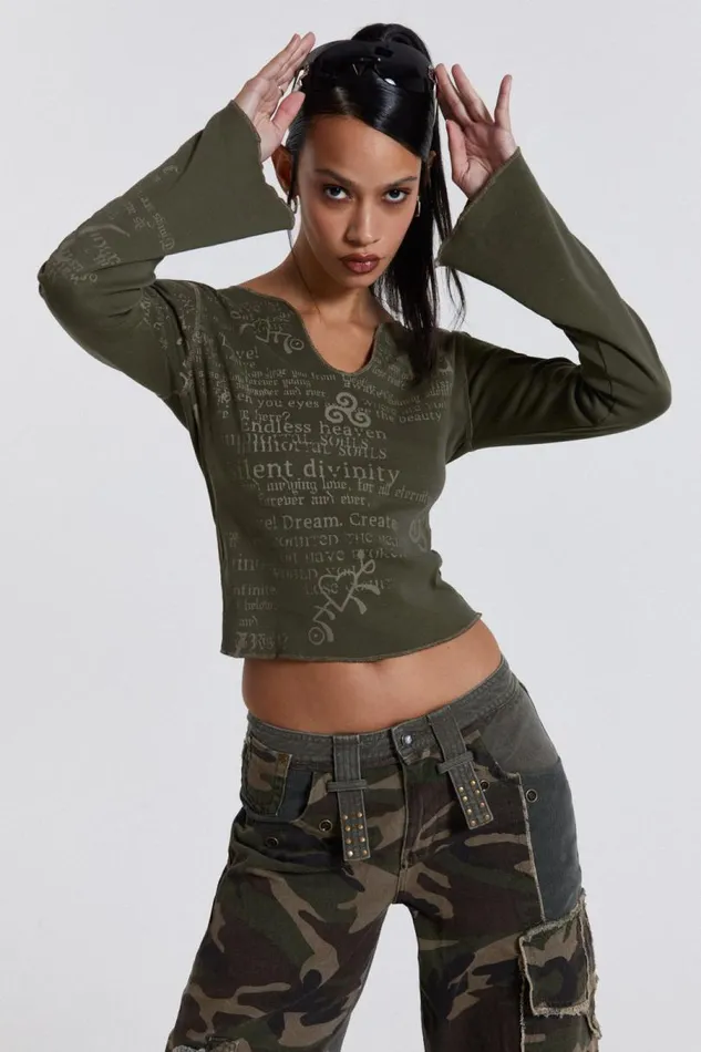 Women Jaded London Long Sleeve Tops Celeste Notch Neck Long Sleeve Top