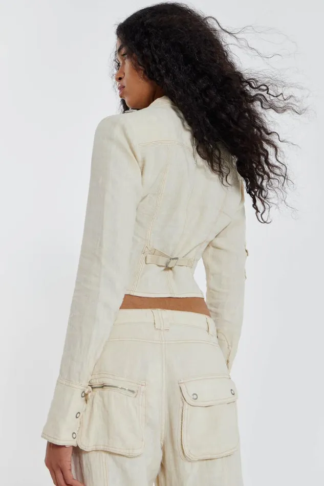 Women Jaded London Long Sleeve Tops Santal Linen Cargo Shirt