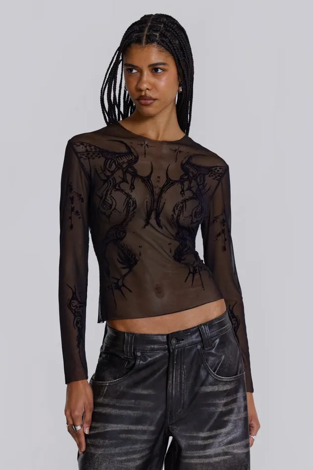 Women Jaded London Long Sleeve Tops Wings Mesh Top