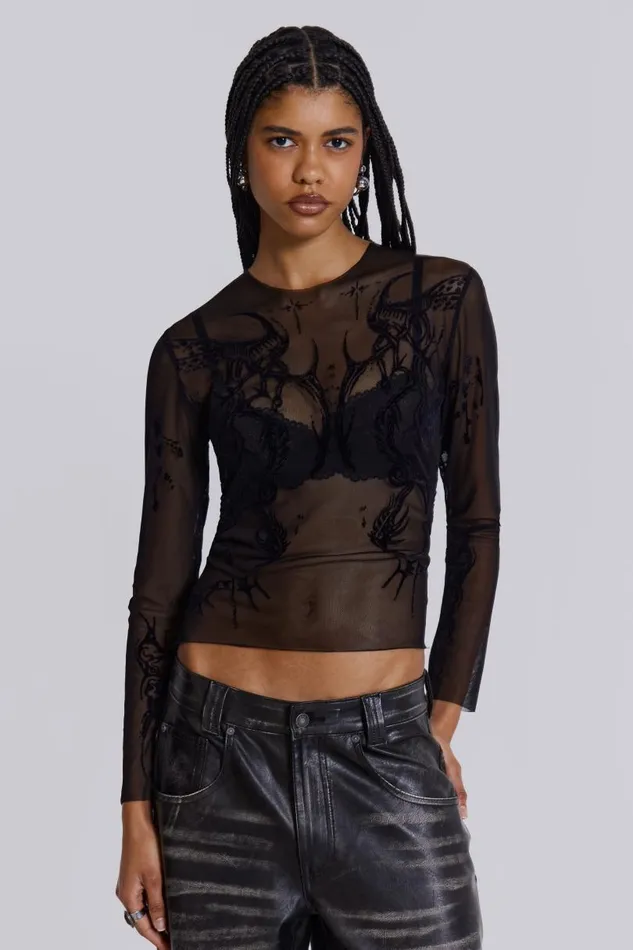 Women Jaded London Long Sleeve Tops Wings Mesh Top