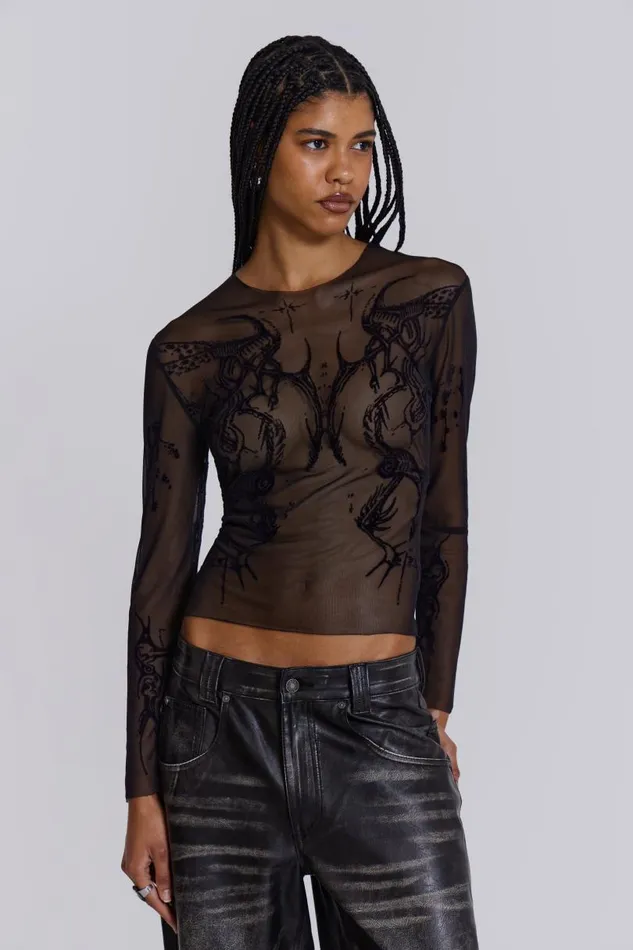 Women Jaded London Long Sleeve Tops Wings Mesh Top