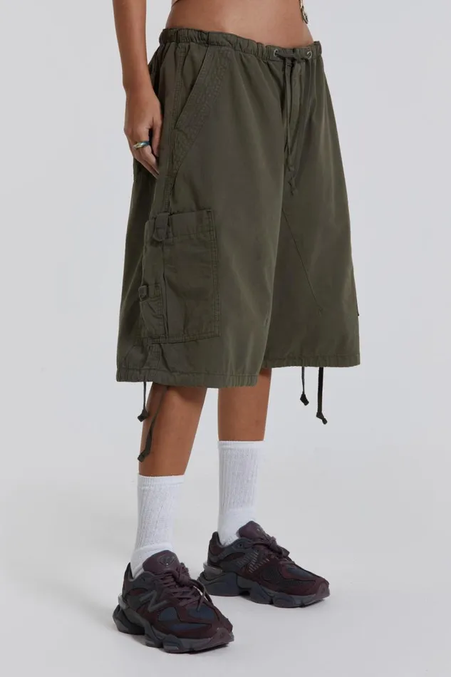 Women Jaded London Parachute Pants Khaki Parachute Cargo Shorts
