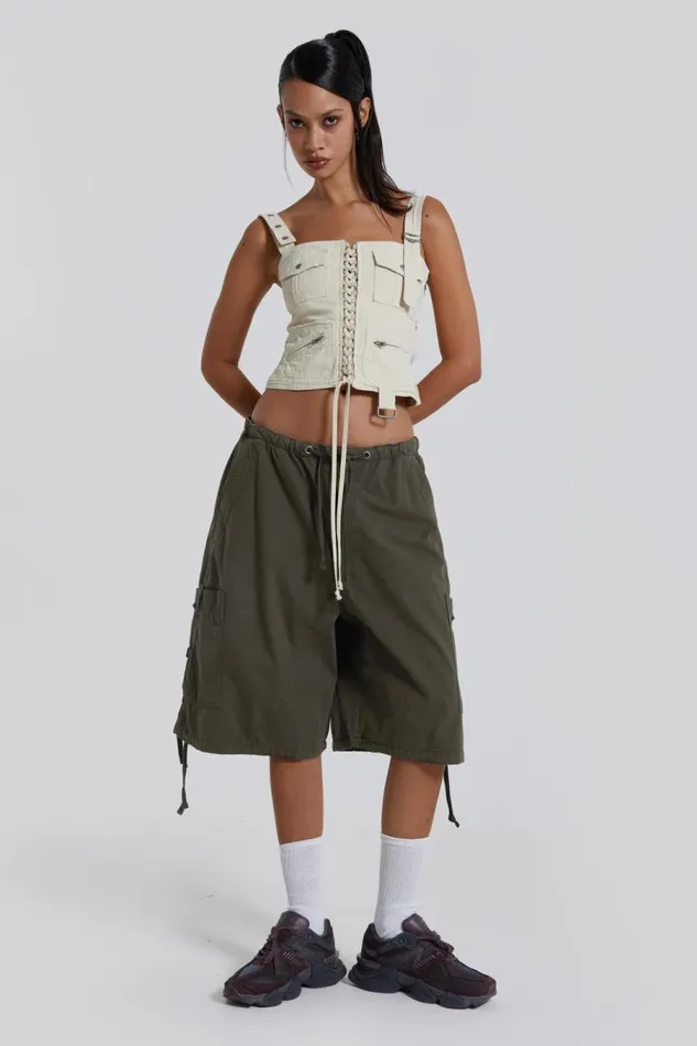 Women Jaded London Parachute Pants Khaki Parachute Cargo Shorts