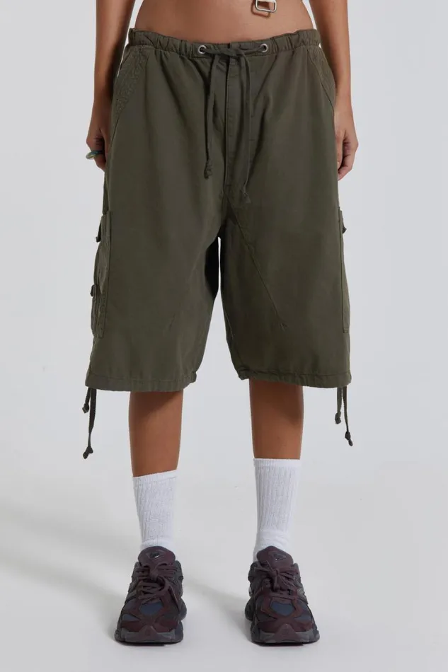 Women Jaded London Parachute Pants Khaki Parachute Cargo Shorts