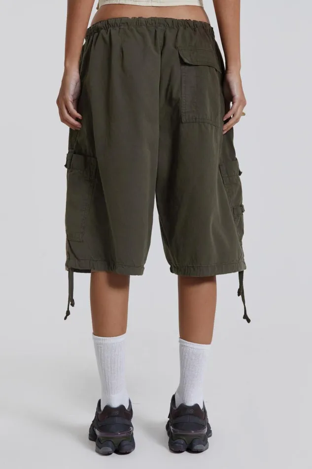 Women Jaded London Parachute Pants Khaki Parachute Cargo Shorts