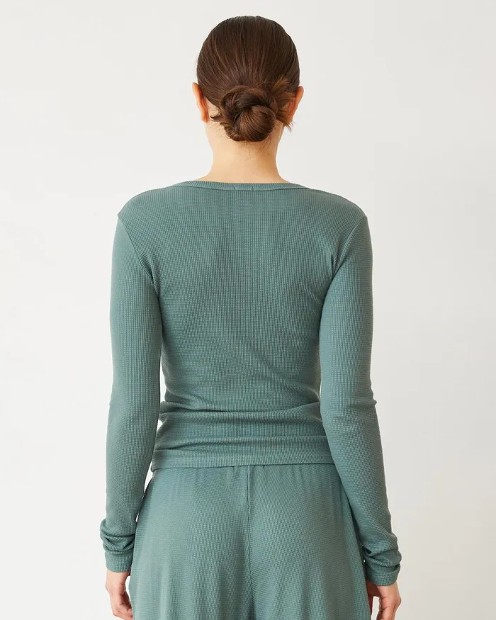 Women Long Sleeve MONROW Baby Thermal Henley Cactus