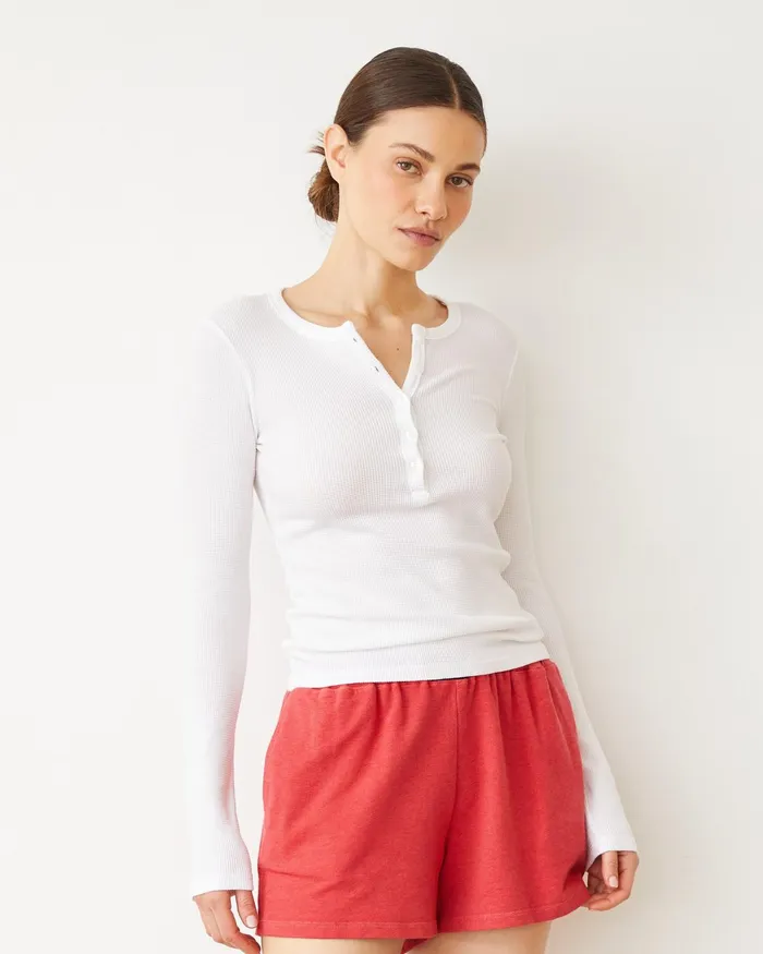 Women Long Sleeve MONROW Baby Thermal Henley White