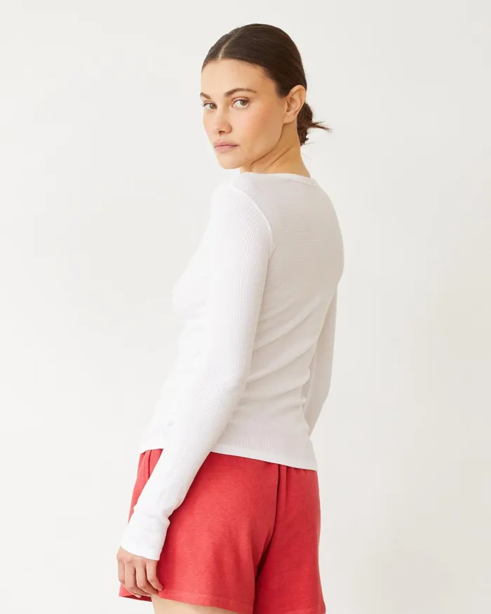 Women Long Sleeve MONROW Baby Thermal Henley White