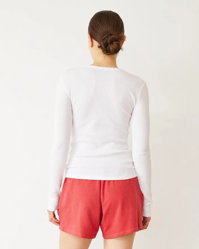 Women Long Sleeve MONROW Baby Thermal Henley White