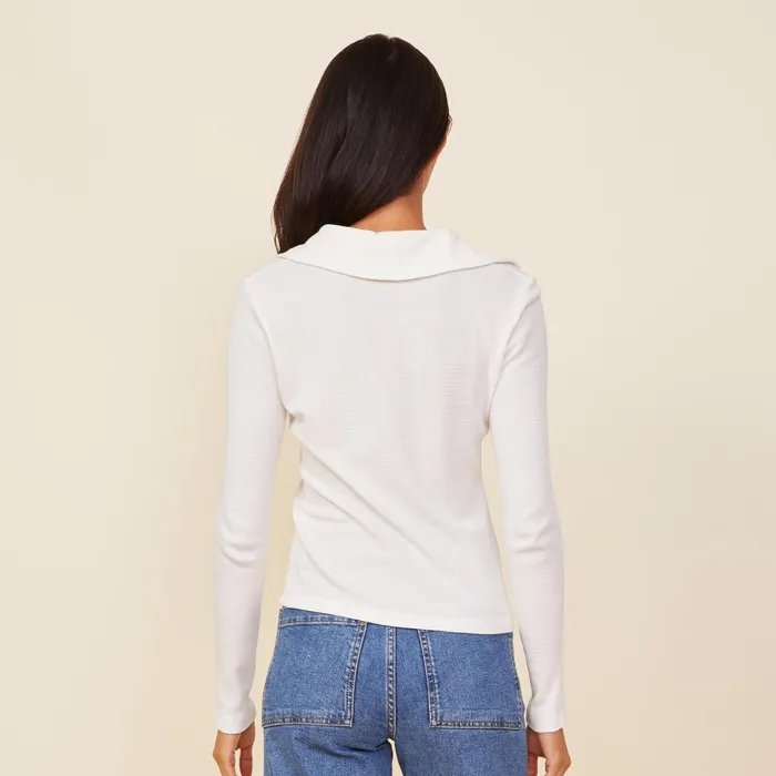 Women Long Sleeve MONROW Baby Thermal Long Sleeve Polo Natural