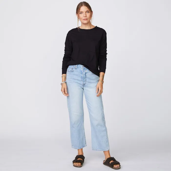 Women Long Sleeve MONROW Long Sleeve ExBoyfriend Pocket Crew Black
