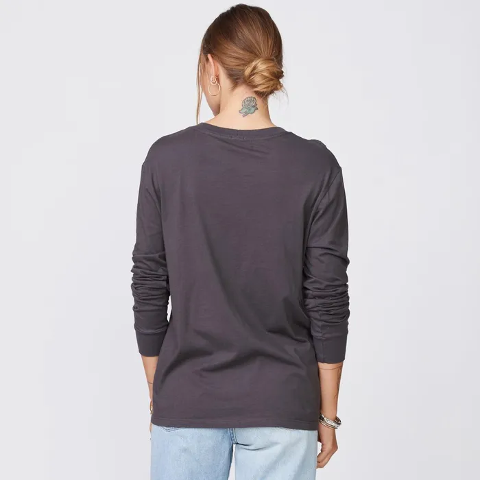 Women Long Sleeve MONROW Long Sleeve ExBoyfriend Pocket Crew Faded Black