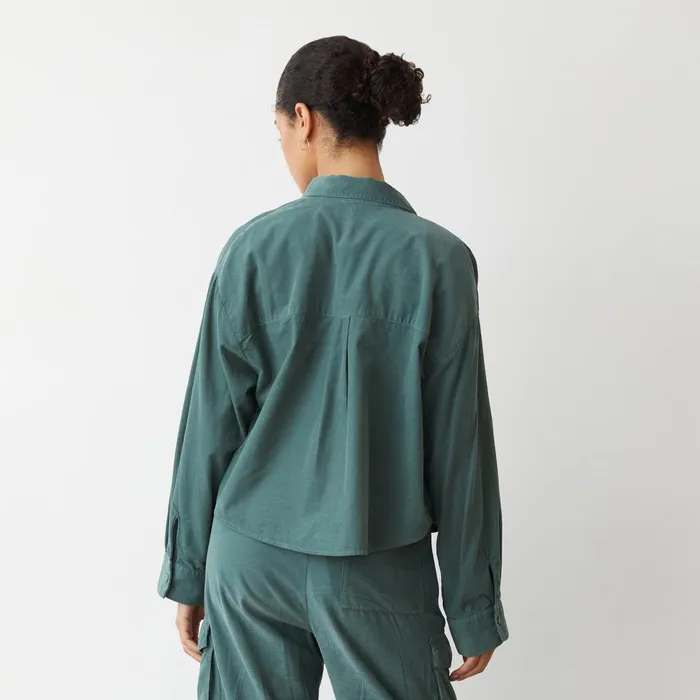 Women Long Sleeve MONROW Mini Corduroy Cropped Shirt Cactus