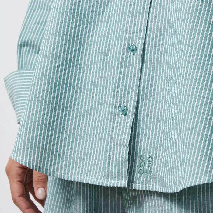 Women Long Sleeve MONROW Stripe Poplin Oversized Shirt Cactus