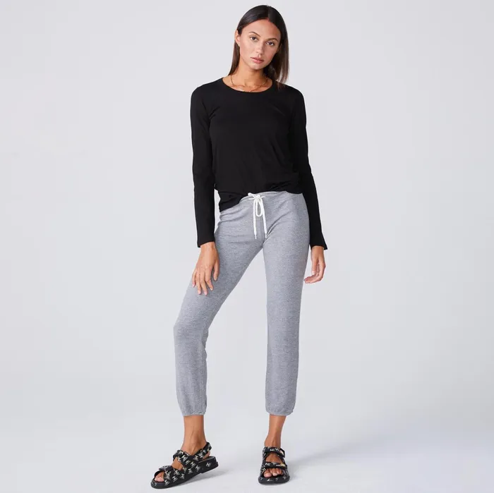 Women Long Sleeve MONROW Super Fine Jersey Fitted Long Sleeve Crew Black